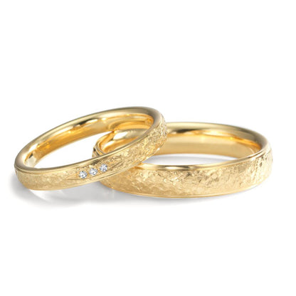 obrączka partnerska złoto żółte 750/18 K Diament 0.015 ct, 3 kamienie, tw-vsi