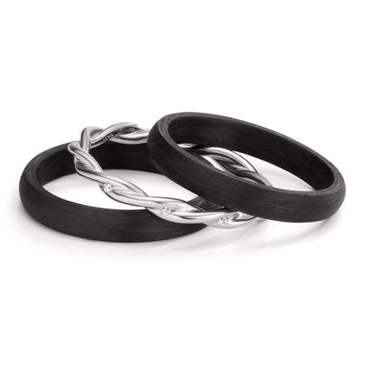 zestaw pierścionków złoto białe 750/18 K, węgiel Diament 0.045 ct, 9 kamienie, w-si