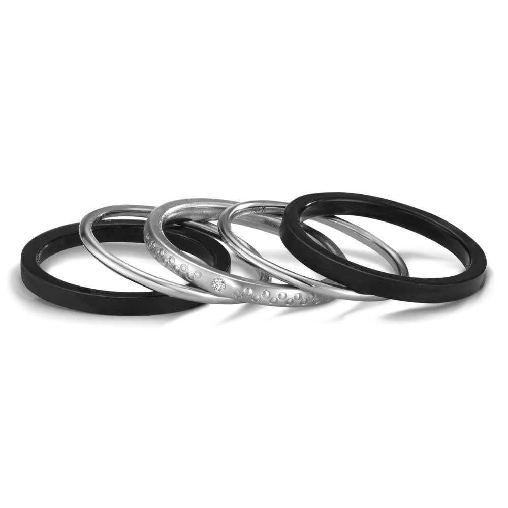 zestaw pierścionków złoto białe 750/18 K, tytan Diament 0.014 ct, w-si