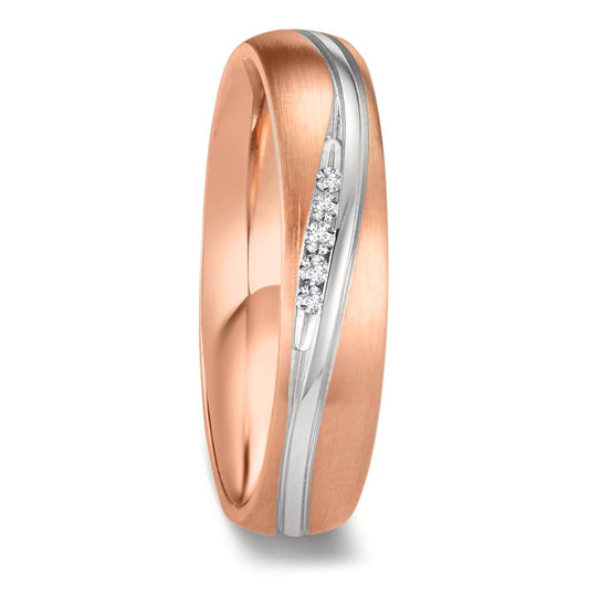 obrączka partnerska złoto białe 750/18 K, złoto czerwone 750/18 K Diament 0.036 ct, 5 kamienie, w-si