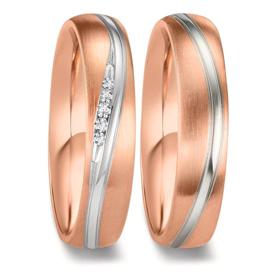 obrączka partnerska złoto białe 750/18 K, złoto czerwone 750/18 K Diament 0.036 ct, 5 kamienie, w-si