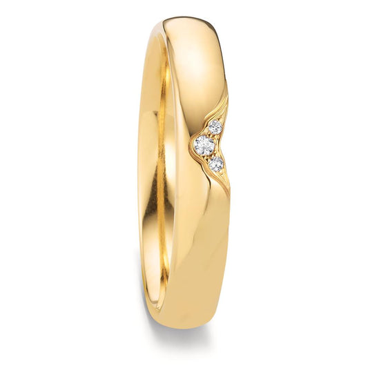 obrączka partnerska złoto żółte 750/18 K Diament 0.025 ct, 3 kamienie, tw-vsi