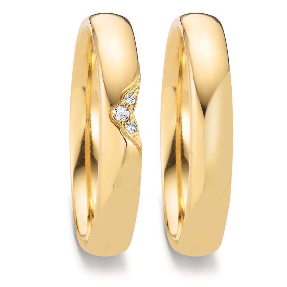 obrączka partnerska złoto żółte 750/18 K Diament 0.025 ct, 3 kamienie, tw-vsi