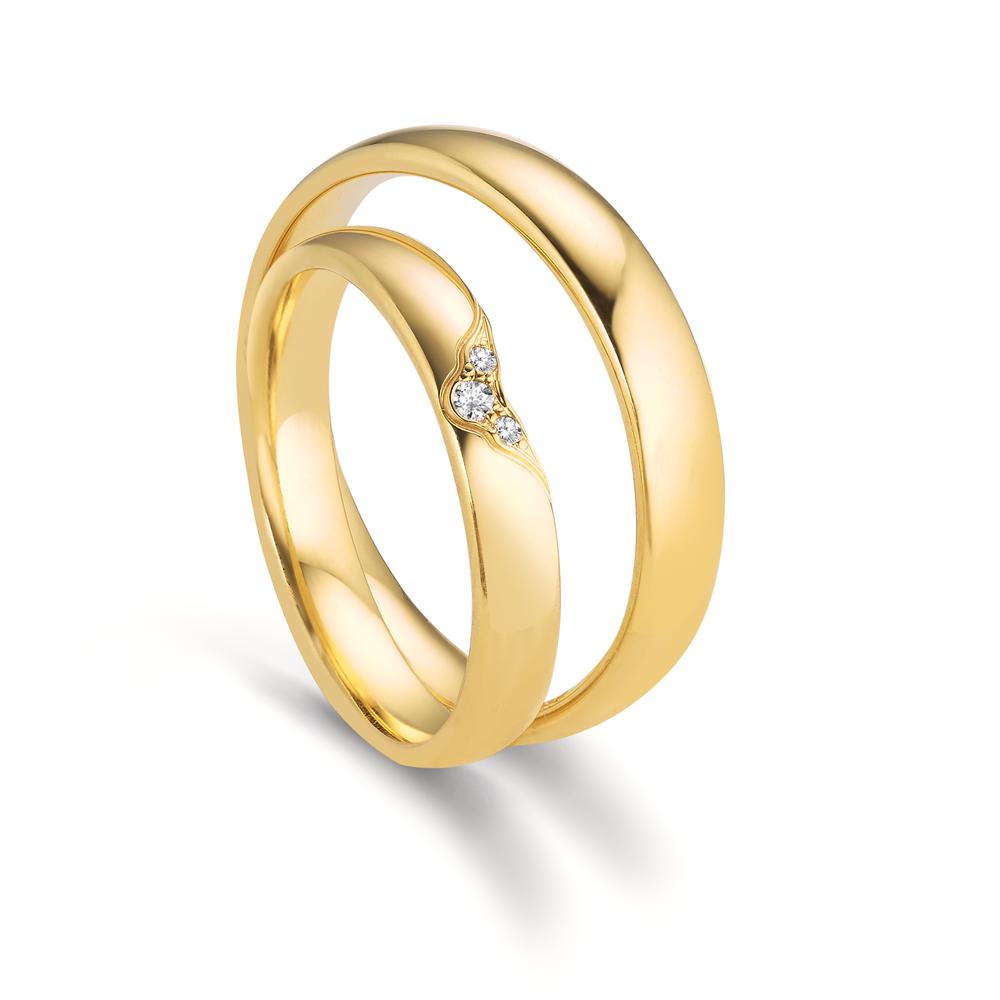 obrączka partnerska złoto żółte 750/18 K Diament 0.025 ct, 3 kamienie, tw-vsi