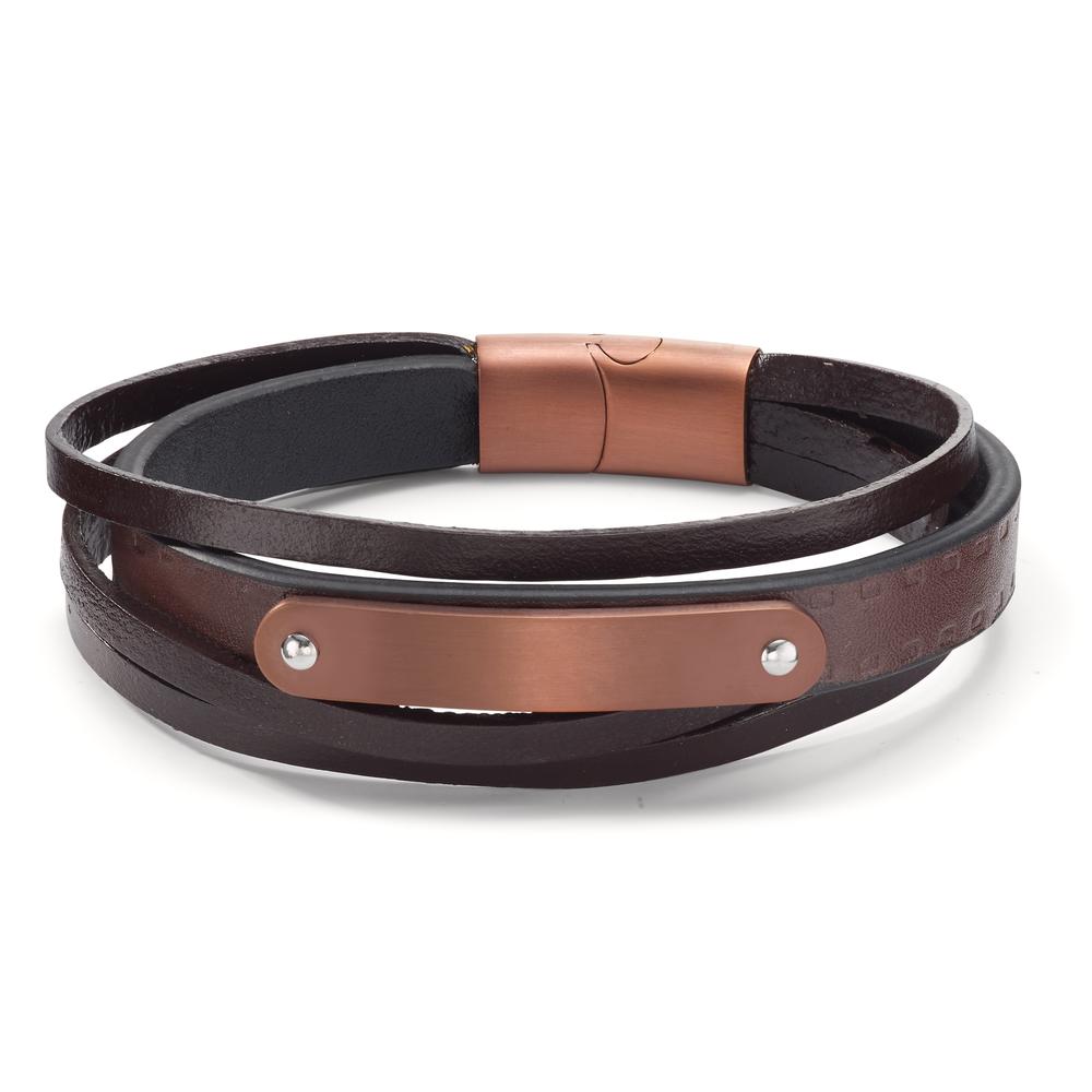 bransoletka stal nierdzewna, skóra brązowy Powłoka IP 20.5 cm