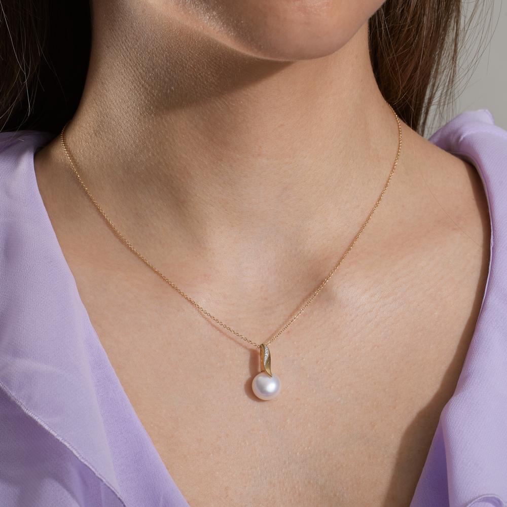 łańcuszek z wisiorkiem złoto żółte 750/18 K, złoto białe 750/18 K Diament biały, 0.01 ct, 2 kamienie, [Brillant], w-si Perła hodowana w wodzie słodkiej biały, 10 mm 40-42 cm