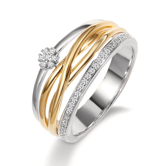 pierścionek złoto żółte 750/18 K, złoto białe 750/18 K Diament 0.13 ct, w-si