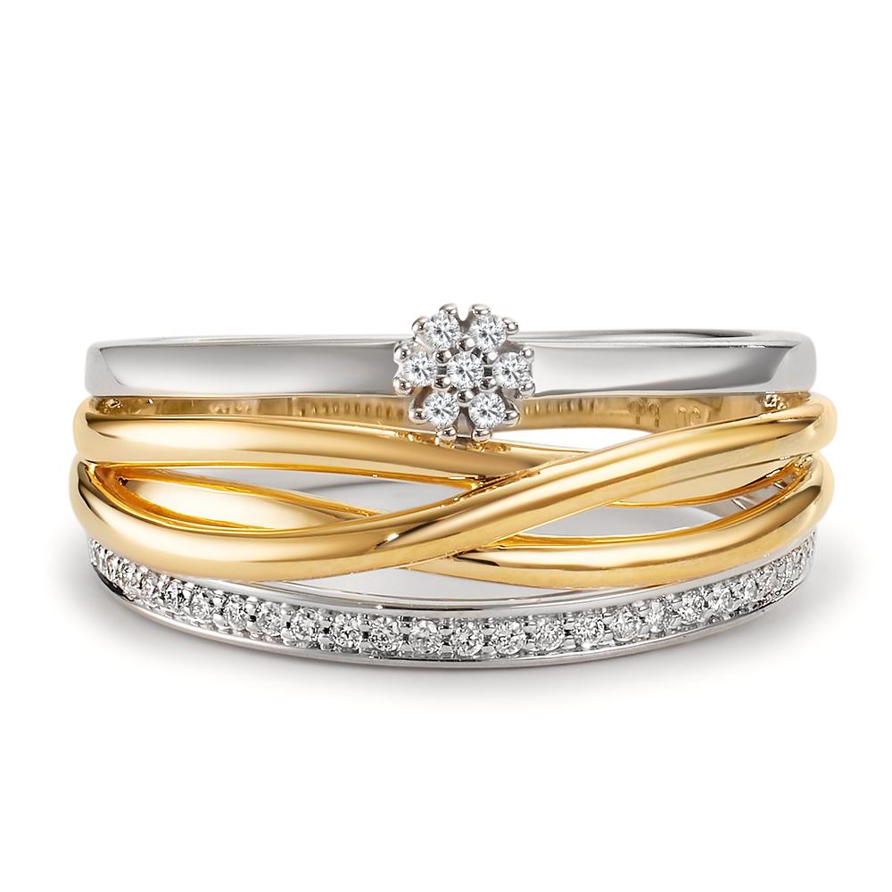 pierścionek złoto żółte 750/18 K, złoto białe 750/18 K Diament 0.13 ct, w-si