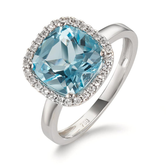 pierścionek złoto białe 750/18 K Diament 0.14 ct, w-si, Topaz niebieski, 0.69 ct Ø12 mm