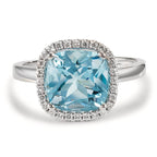 pierścionek złoto białe 750/18 K Diament 0.14 ct, w-si, Topaz niebieski, 0.69 ct Ø12 mm