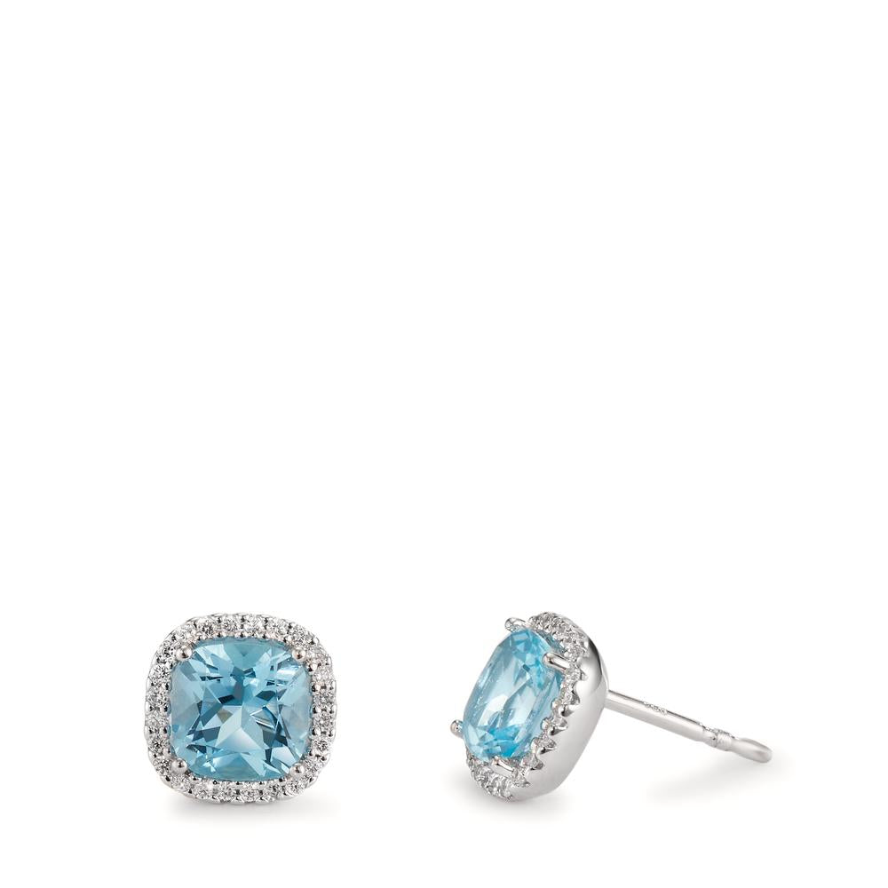 kolczyki wkrętki złoto białe 750/18 K Diament 0.18 ct, w-si, Topaz niebieski, 0.40 ct Ø8.5 mm