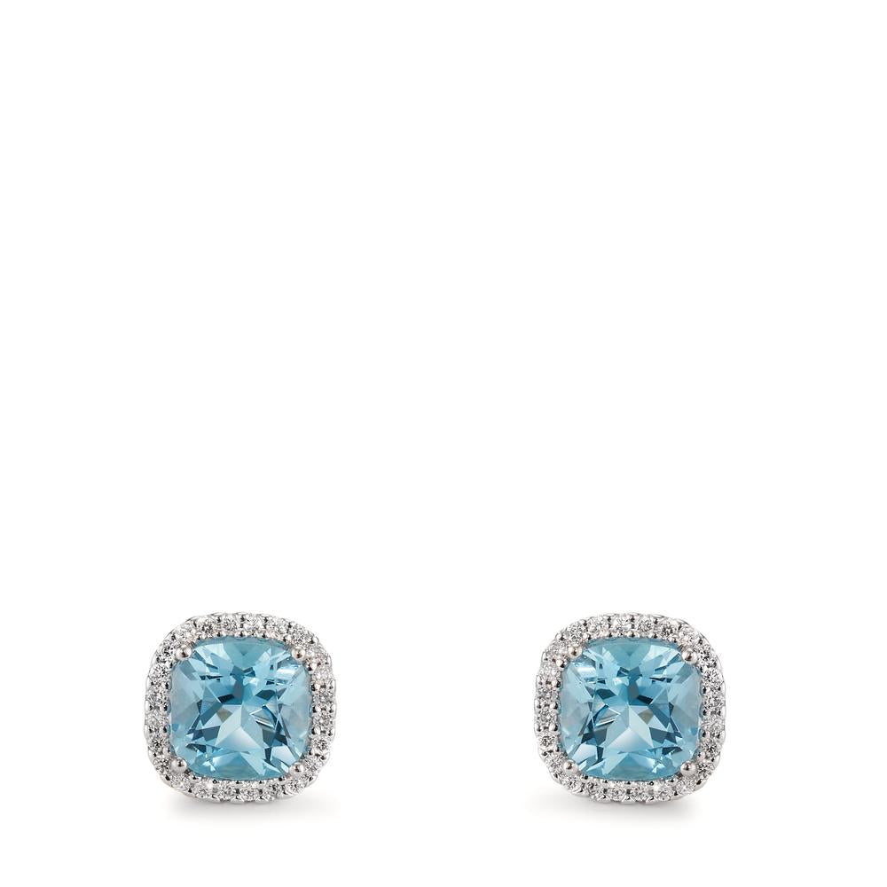 kolczyki wkrętki złoto białe 750/18 K Diament 0.18 ct, w-si, Topaz niebieski, 0.40 ct Ø8.5 mm