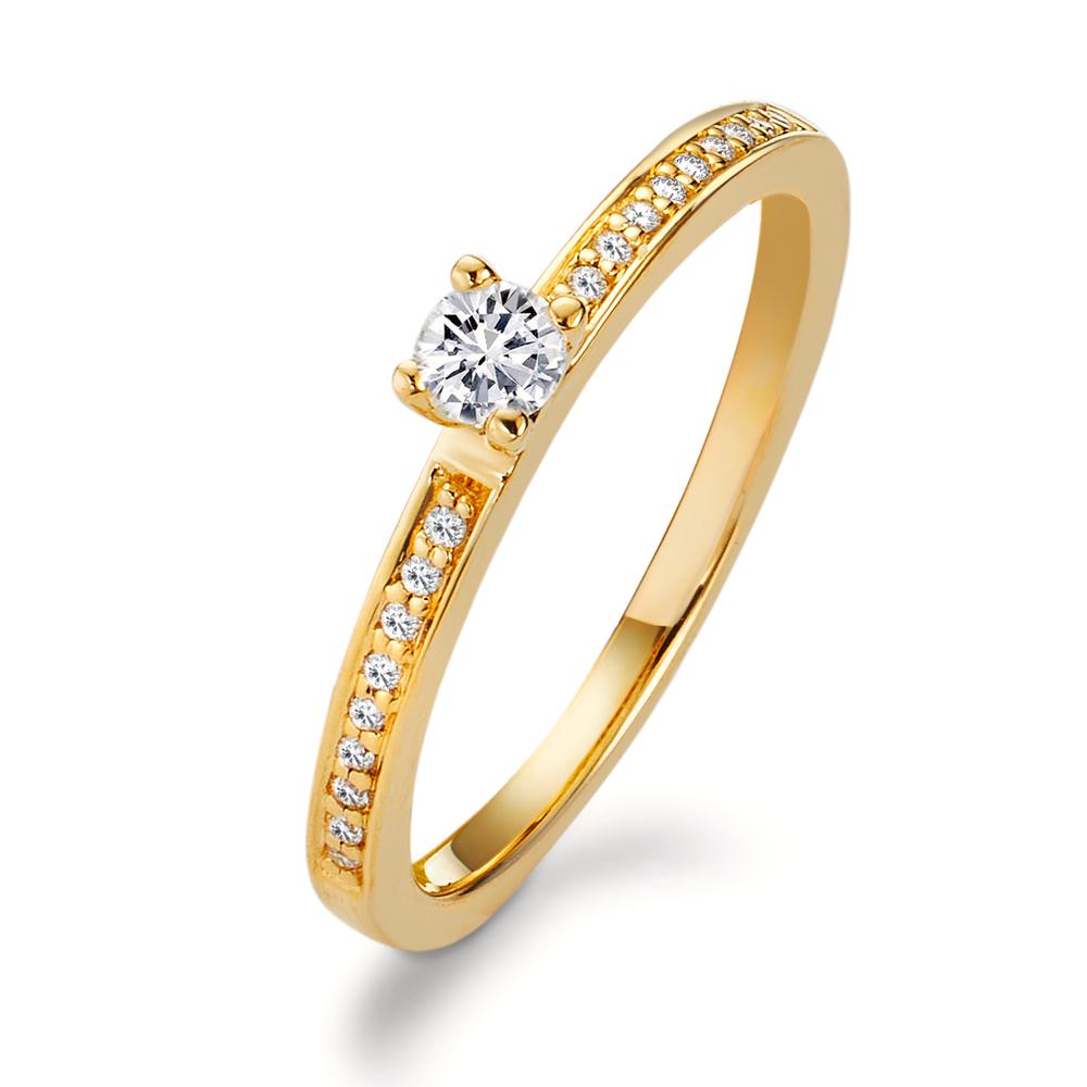 pierścionek zaręczynowy złoto żółte 750/18 K Diament biały, 0.20 ct, 19 kamienie, [Brillant], w-si Ø3 mm