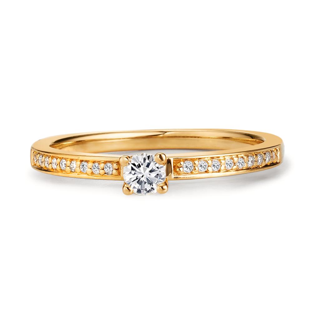 pierścionek zaręczynowy złoto żółte 750/18 K Diament biały, 0.20 ct, 19 kamienie, [Brillant], w-si Ø3 mm