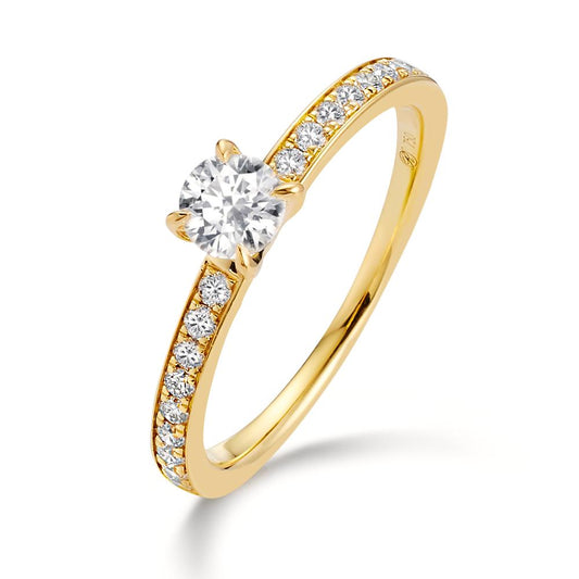 pierścionek zaręczynowy złoto żółte 750/18 K Diament biały, 0.20 ct, 18 kamienie, [Brillant], w-si, Diament biały, 0.30 ct, [Brillant], w-si
