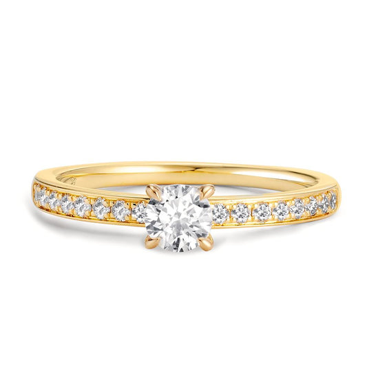 pierścionek zaręczynowy złoto żółte 750/18 K Diament biały, 0.20 ct, 18 kamienie, [Brillant], w-si, Diament biały, 0.30 ct, [Brillant], w-si