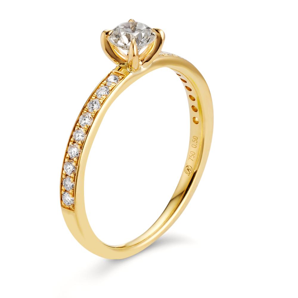 pierścionek zaręczynowy złoto żółte 750/18 K Diament biały, 0.20 ct, 18 kamienie, [Brillant], w-si, Diament biały, 0.30 ct, [Brillant], w-si