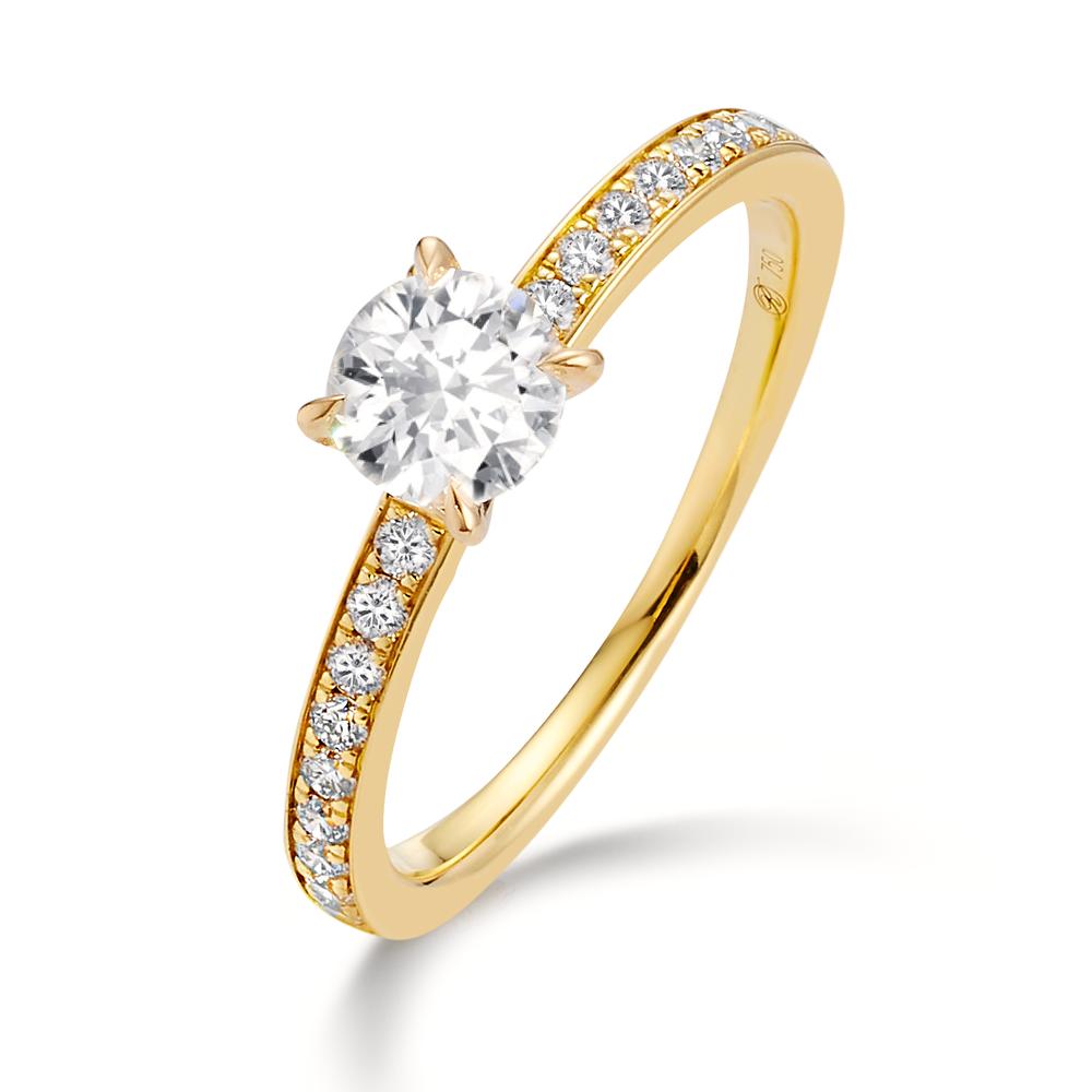 pierścionek zaręczynowy złoto żółte 750/18 K Diament 0.47 ct, [Brillant], w-si, Diament 0.18 ct, 18 kamienie, [Brillant], w-si