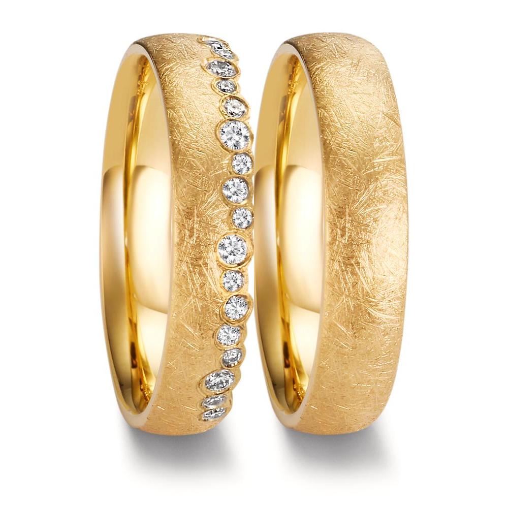 obrączka partnerska złoto żółte 750/18 K Diament 0.16 ct, 19 kamienie, w-si