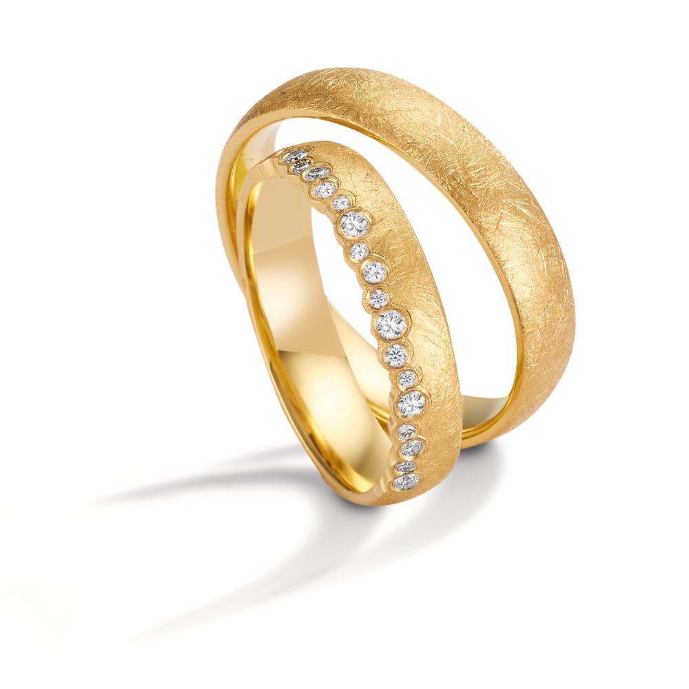 obrączka partnerska złoto żółte 750/18 K Diament 0.16 ct, 19 kamienie, w-si