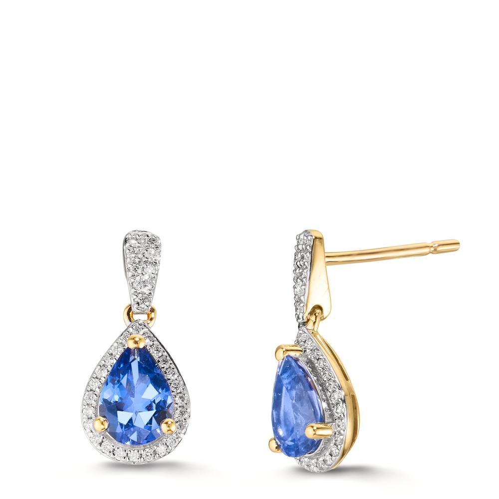 kolczyki wiszące złoto żółte 750/18 K Tanzanit 1.16 ct, 2 kamienie, Diament 0.21 ct, w-si