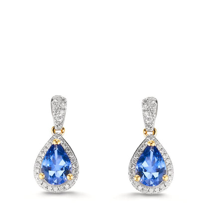 kolczyki wiszące złoto żółte 750/18 K Tanzanit 1.16 ct, 2 kamienie, Diament 0.21 ct, w-si