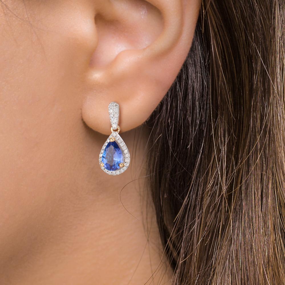 kolczyki wiszące złoto żółte 750/18 K Tanzanit 1.16 ct, 2 kamienie, Diament 0.21 ct, w-si