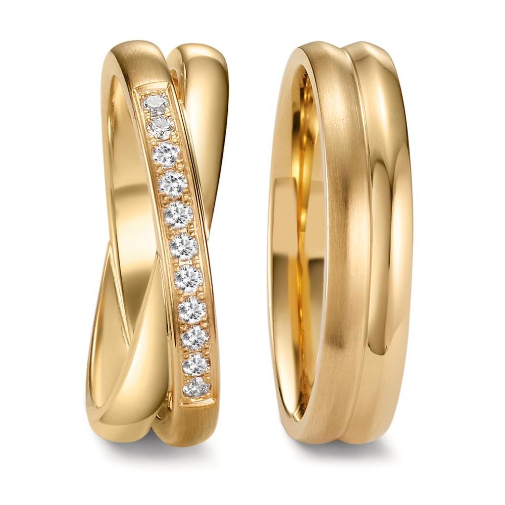 obrączka partnerska złoto żółte 750/18 K Diament 0.165 ct, 11 kamienie, w-si