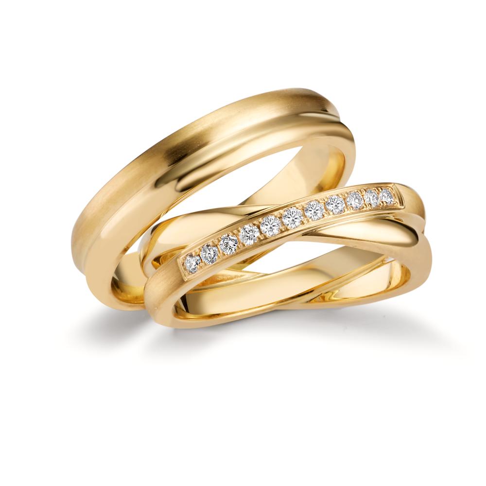obrączka partnerska złoto żółte 750/18 K Diament 0.165 ct, 11 kamienie, w-si