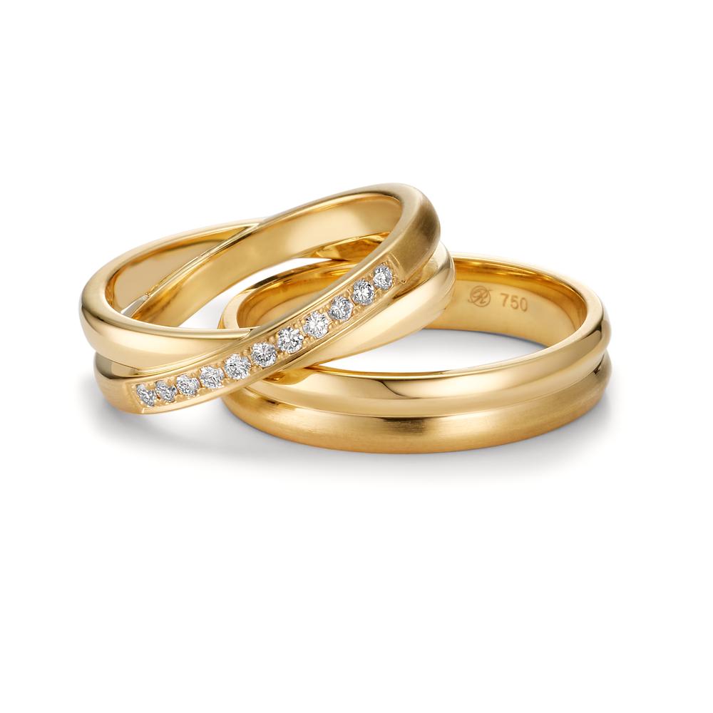 obrączka partnerska złoto żółte 750/18 K Diament 0.165 ct, 11 kamienie, w-si