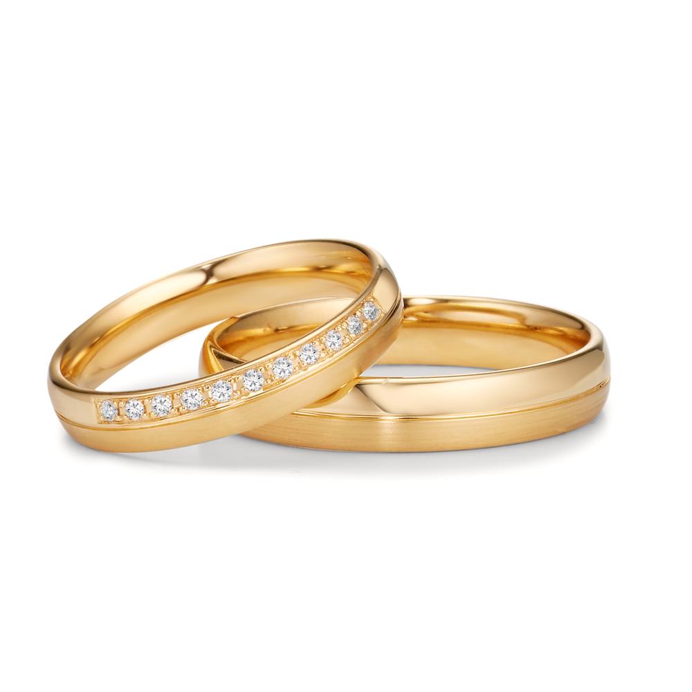 obrączka partnerska złoto żółte 750/18 K Diament 0.055 ct, 11 kamienie, tw-vsi