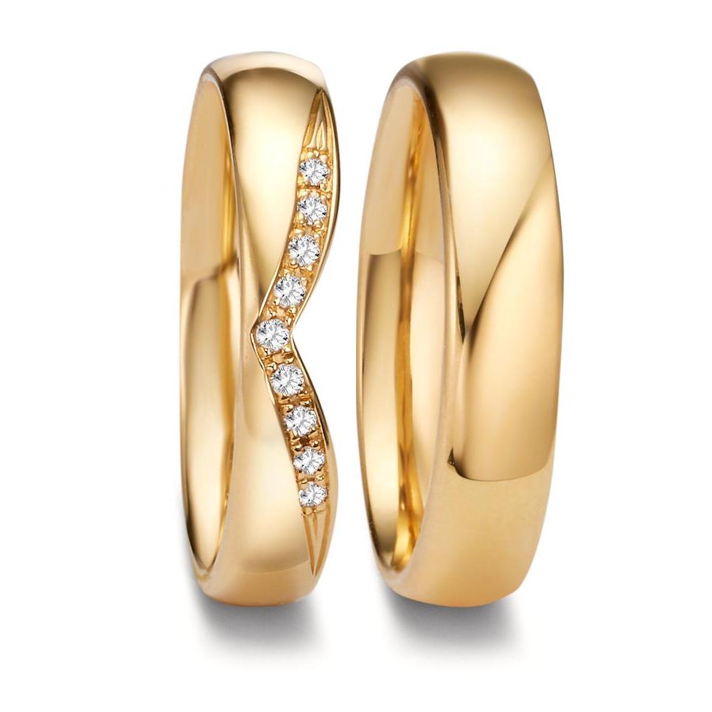 obrączka partnerska złoto żółte 750/18 K Diament 0.045 ct, 9 kamienie, tw-vsi