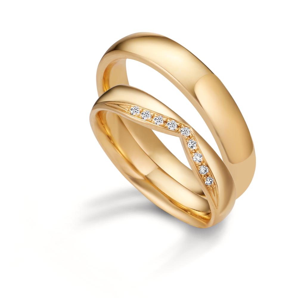 obrączka partnerska złoto żółte 750/18 K Diament 0.045 ct, 9 kamienie, tw-vsi