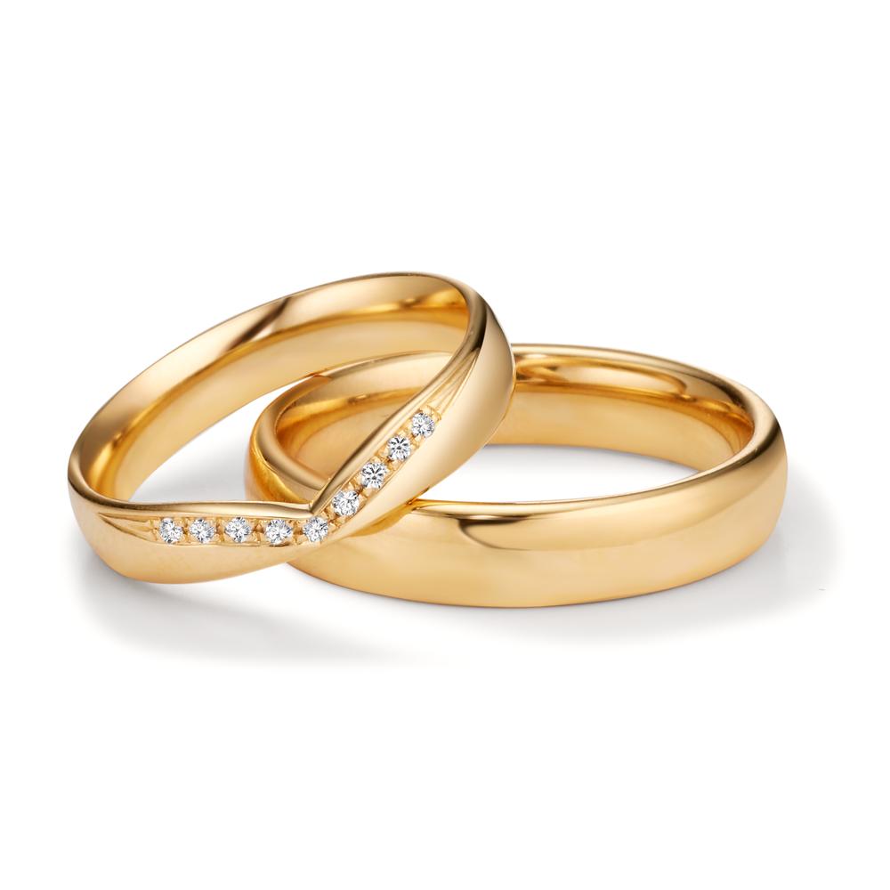 obrączka partnerska złoto żółte 750/18 K Diament 0.045 ct, 9 kamienie, tw-vsi