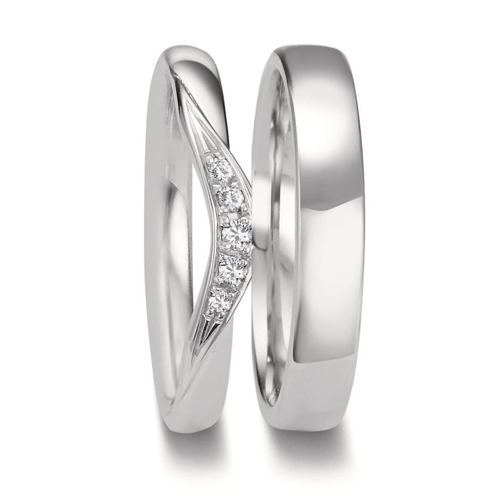 obrączka partnerska złoto białe 750/18 K Diament 0.045 ct, 5 kamienie, tw-vsi
