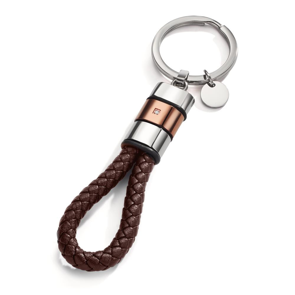 breloczek do kluczy stal nierdzewna, skóra, kauczuk Cyrkonia brązowy Powłoka IP 11 cm Ø30 mm