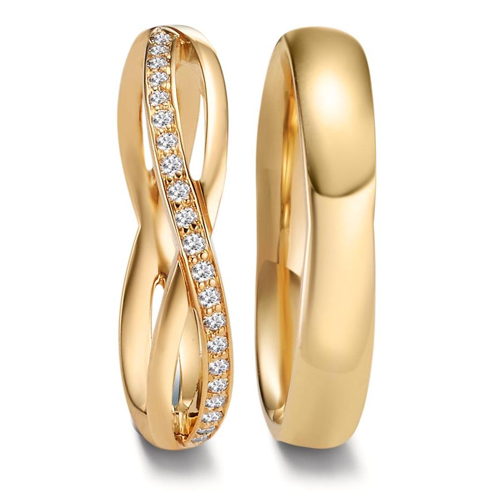 obrączka partnerska złoto żółte 750/18 K Diament 0.095 ct, 19 kamienie, w-vsi