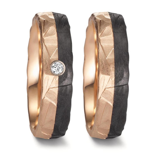 obrączka partnerska złoto różowe 585/14 K, węgiel Diament 0.03 ct, w-si