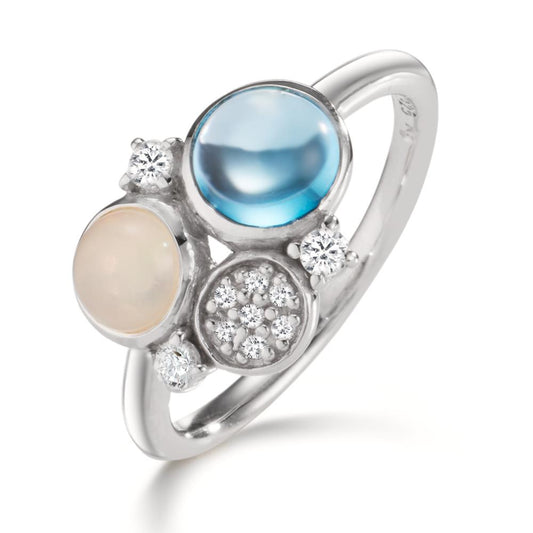 pierścionek srebro Cyrkonia, Topaz niebieski, Opal rodowany