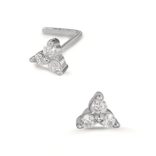 kolczyk w nosie złoto białe 750/18 K Cyrkonia 3 kamienie Ø3.3 mm