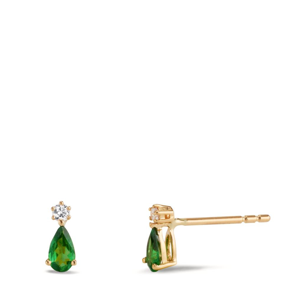 kolczyki wkrętki złoto żółte 750/18 K Granat zielony, 2 kamienie, Diament 0.05 ct, w-si