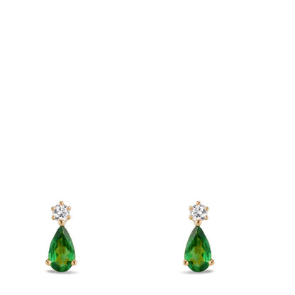 kolczyki wkrętki złoto żółte 750/18 K Granat zielony, 2 kamienie, Diament 0.05 ct, w-si