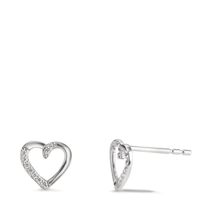 kolczyki wkrętki złoto białe 750/18 K Diament 0.045 ct, 18 kamienie, w-si Serce Ø7 mm