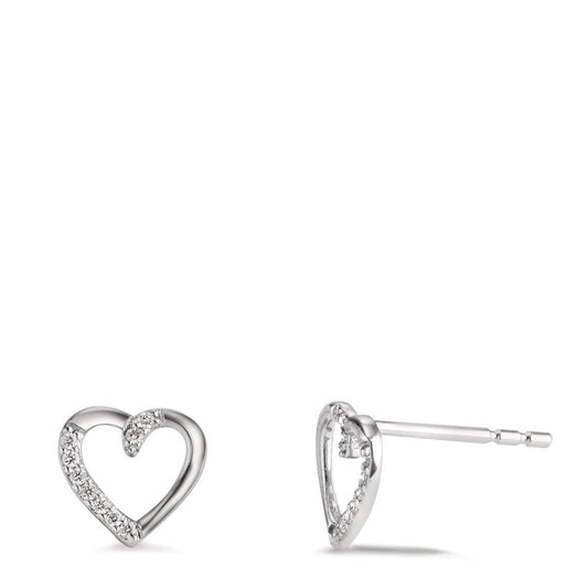 kolczyki wkrętki złoto białe 750/18 K Diament 0.045 ct, 18 kamienie, w-si Serce Ø7 mm