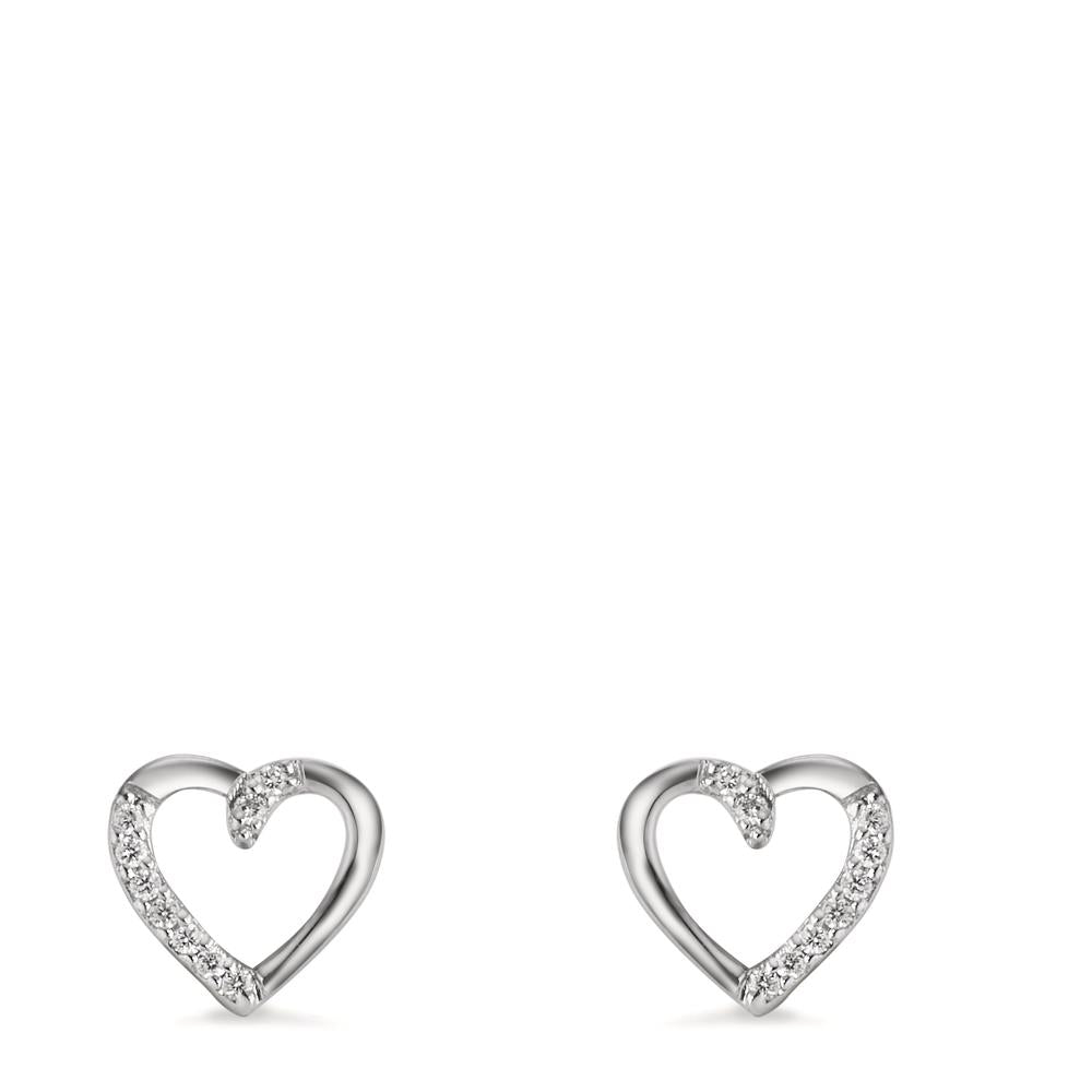 kolczyki wkrętki złoto białe 750/18 K Diament 0.045 ct, 18 kamienie, w-si Serce Ø7 mm
