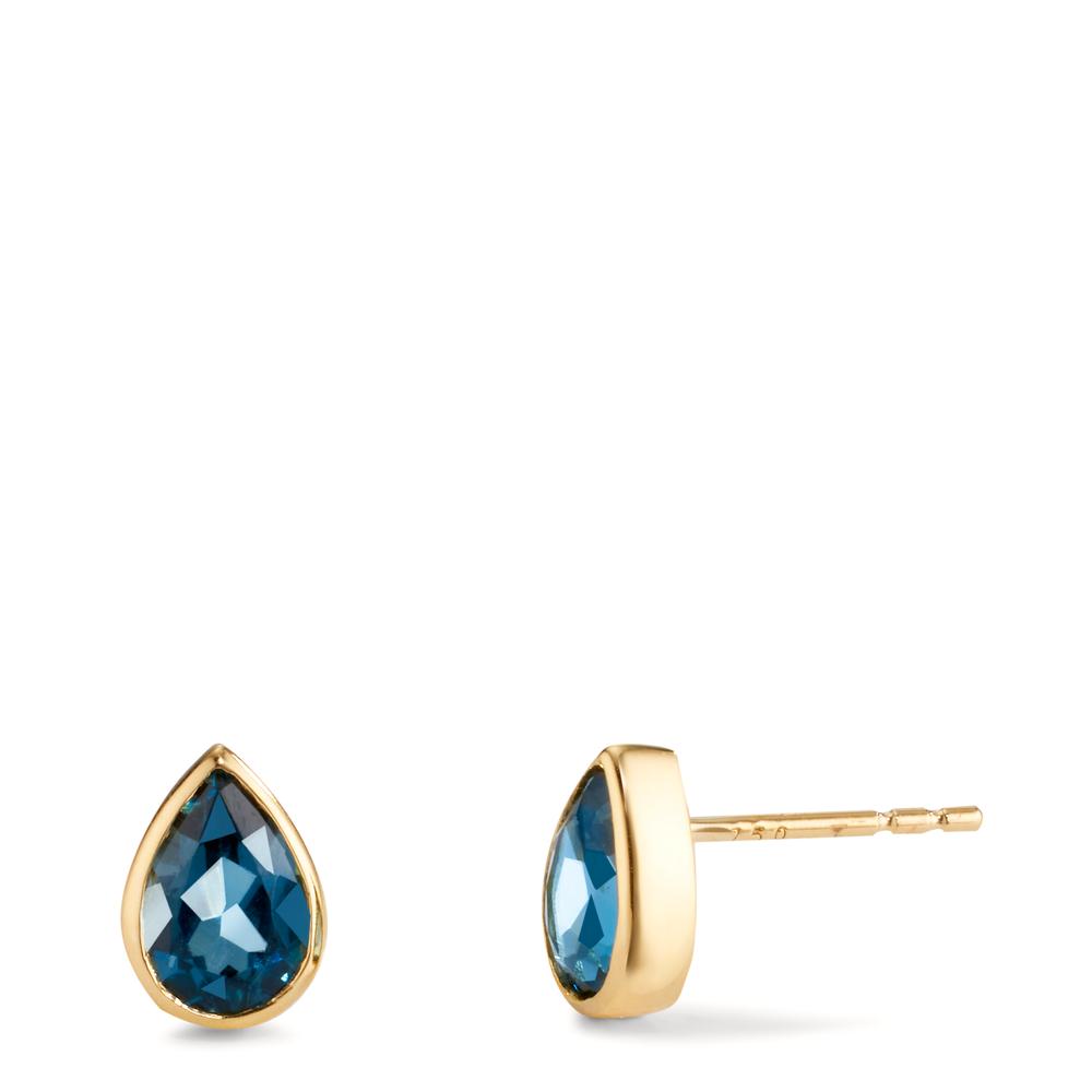kolczyki wkrętki złoto żółte 750/18 K Topaz London Blue 2 kamienie