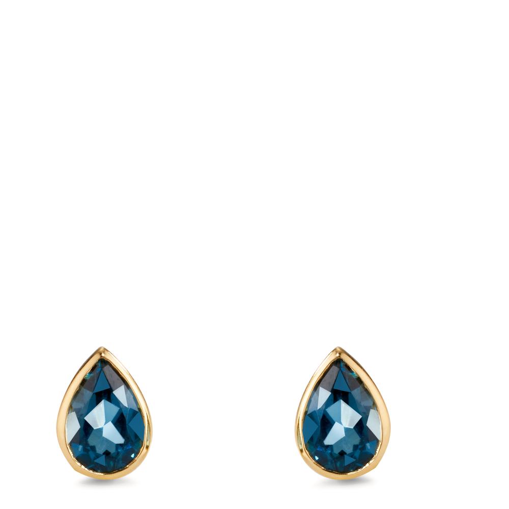 kolczyki wkrętki złoto żółte 750/18 K Topaz London Blue 2 kamienie