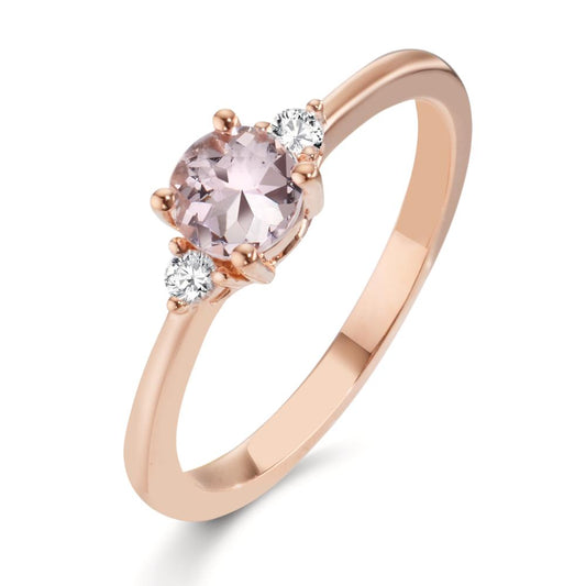 pierścionek złoto czerwone 750/18 K Morganit różowy, Diament 0.065 ct, 2 kamienie, w-si