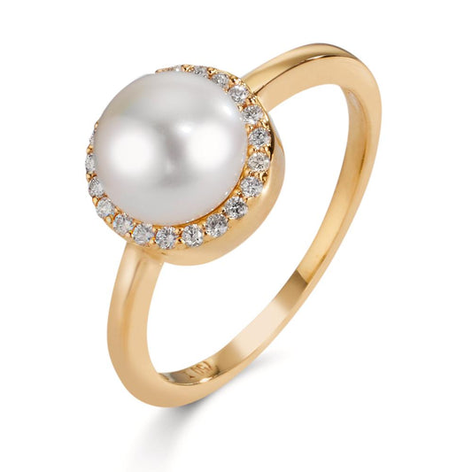 pierścionek złoto żółte 750/18 K Diament 0.125 ct, w-si Perła hodowana w wodzie słodkiej 7-7.5 mm