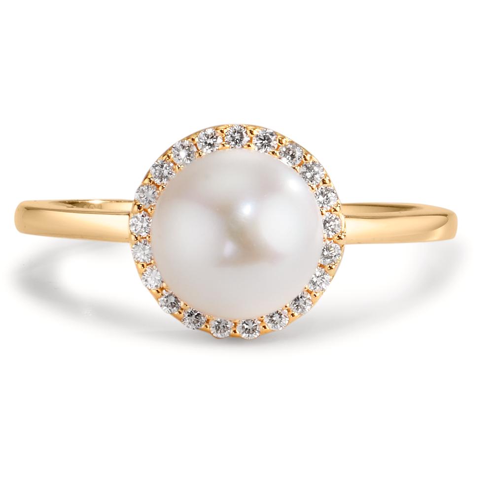 pierścionek złoto żółte 750/18 K Diament 0.125 ct, w-si Perła hodowana w wodzie słodkiej 7-7.5 mm